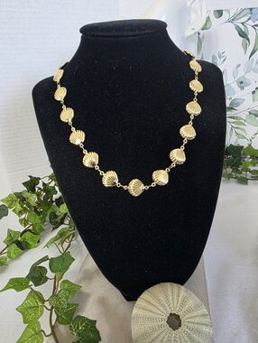 Gold Filled Scallop Shell Link Necklace - Nautical Coastal Chic